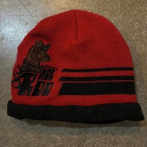 Scooby-Doo Beanie Hat Mens OSFM Red Black Hot Rod Racing Striped Fleece Lined
